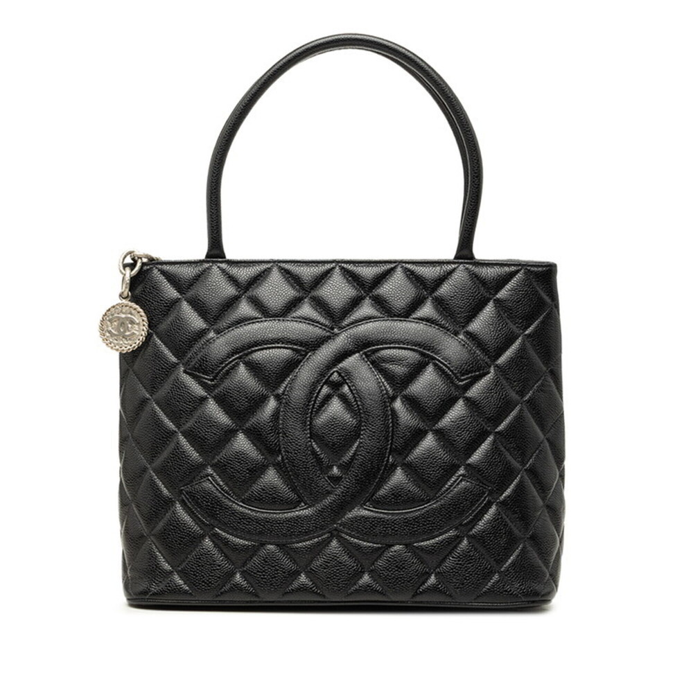 Chanel Matelassé Coco Mark Reissue Tote Bag, Handbag, Black Caviar Leather, W...